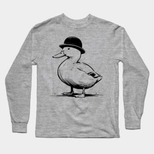 duck wearing a bowler hat Long Sleeve T-Shirt